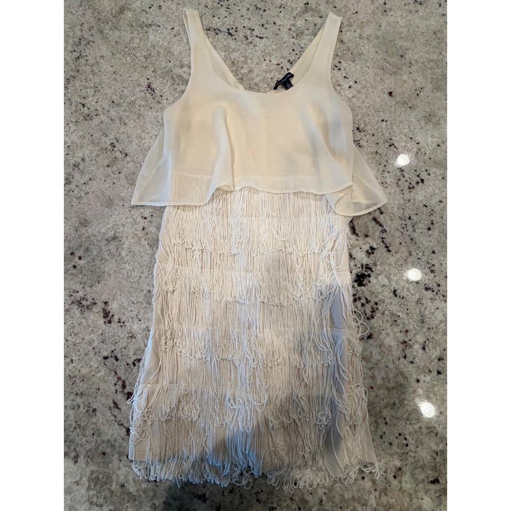 American Eagle Fringe Dress Cream Boho Sleeveless Size 0